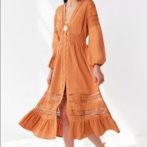 Urban Outfitter Kian Embroidered Button-Down Midi Dress